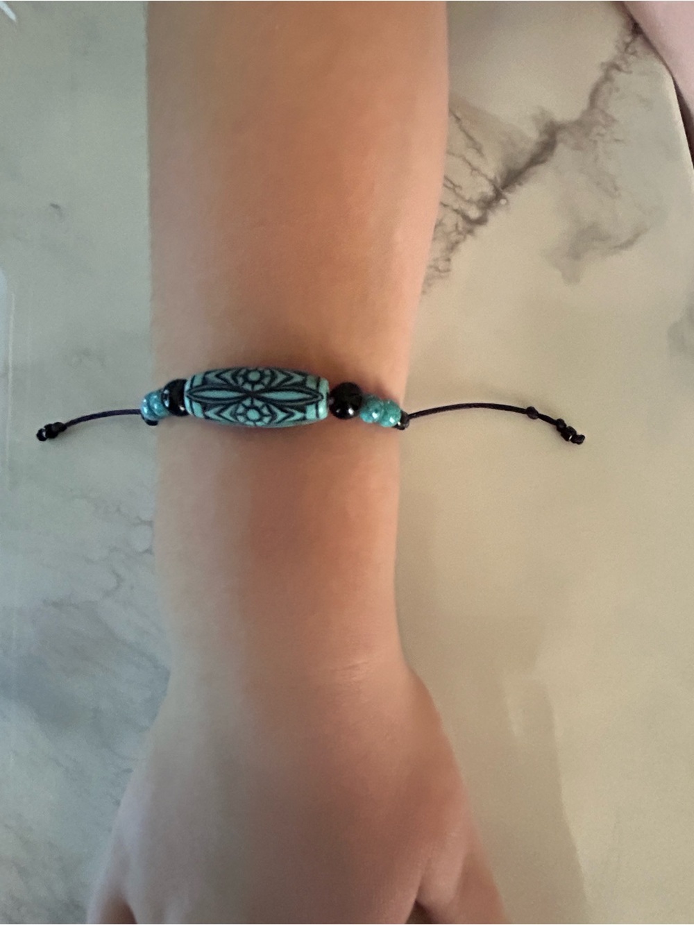 Turquoise Carved Bead Slider Bracelet
